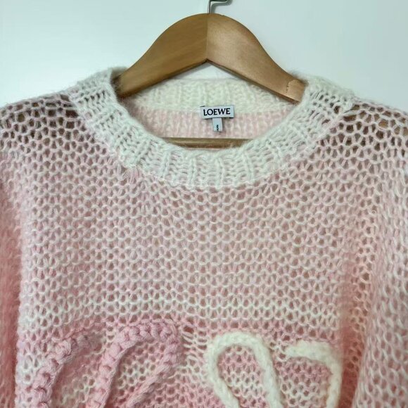 Loewe Pink & White Logo Detailed Wool Knitwear - Picture 9 of 15